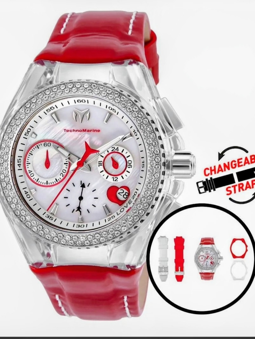 TechnoMarine Valentines 40mm Women's Watch Riverpearl Dial Changeable Straps